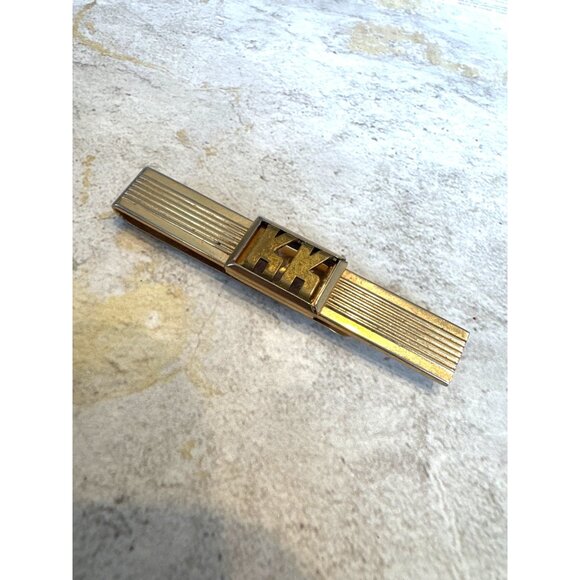 Vintage Swank Gold Tone Monogram Tie Bar KK Initials - Picture 3 of 5